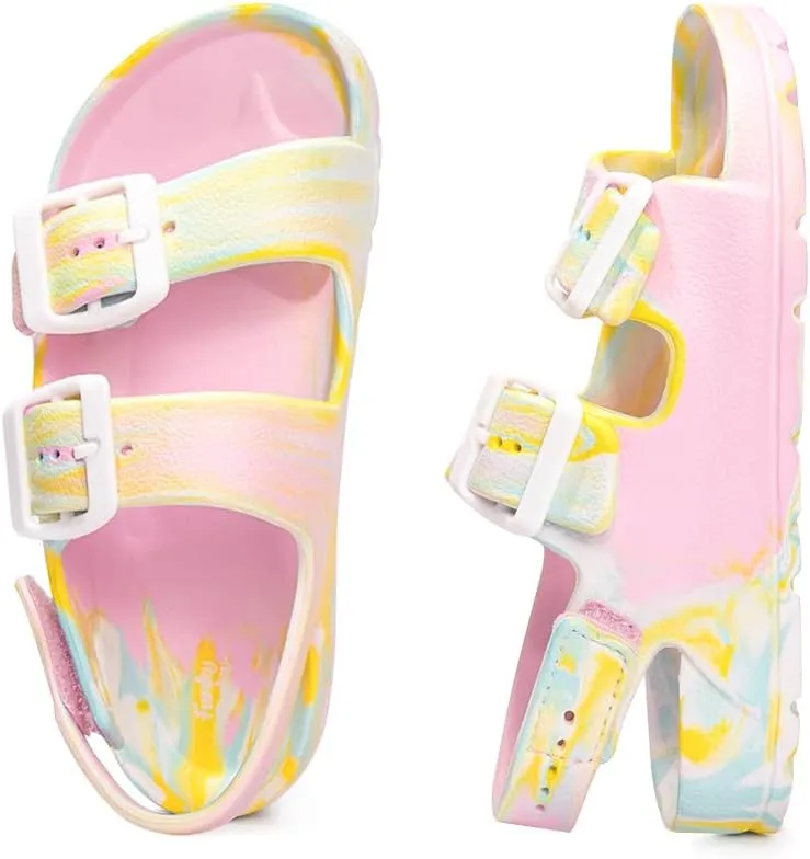 FUNKYMONKEY Unisex-Child Slides Double Buckle Adjustable EVA Flat Sandals for Boys Girls