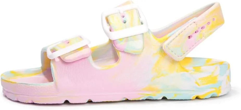 FUNKYMONKEY Unisex-Child Slides Double Buckle Adjustable EVA Flat Sandals for Boys Girls