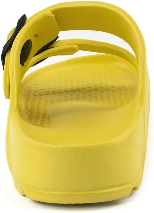 FUNKYMONKEY Women's Comfort Slides Double Buckle Adjustable Plastics Flat Sandals