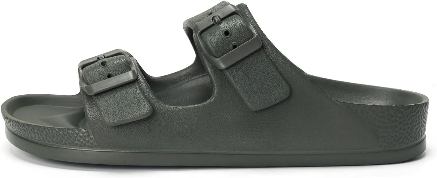 FUNKYMONKEY Women's Comfort Slides Double Buckle Adjustable Plastics Flat Sandals
