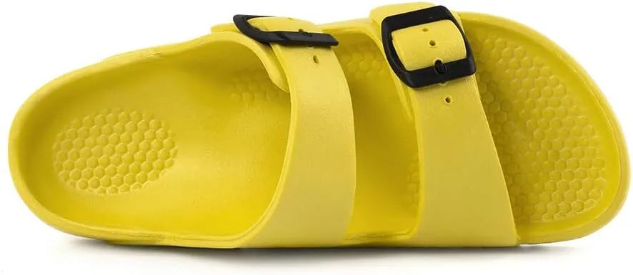 FUNKYMONKEY Women's Comfort Slides Double Buckle Adjustable Plastics Flat Sandals