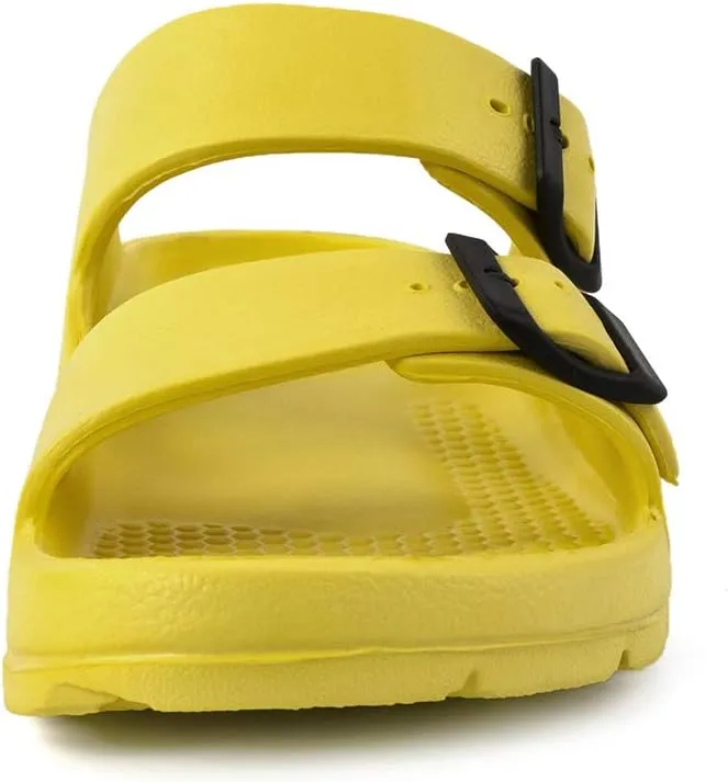 FUNKYMONKEY Women's Comfort Slides Double Buckle Adjustable Plastics Flat Sandals