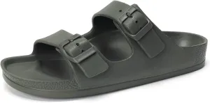 FUNKYMONKEY Women's Comfort Slides Double Buckle Adjustable Plastics Flat Sandals