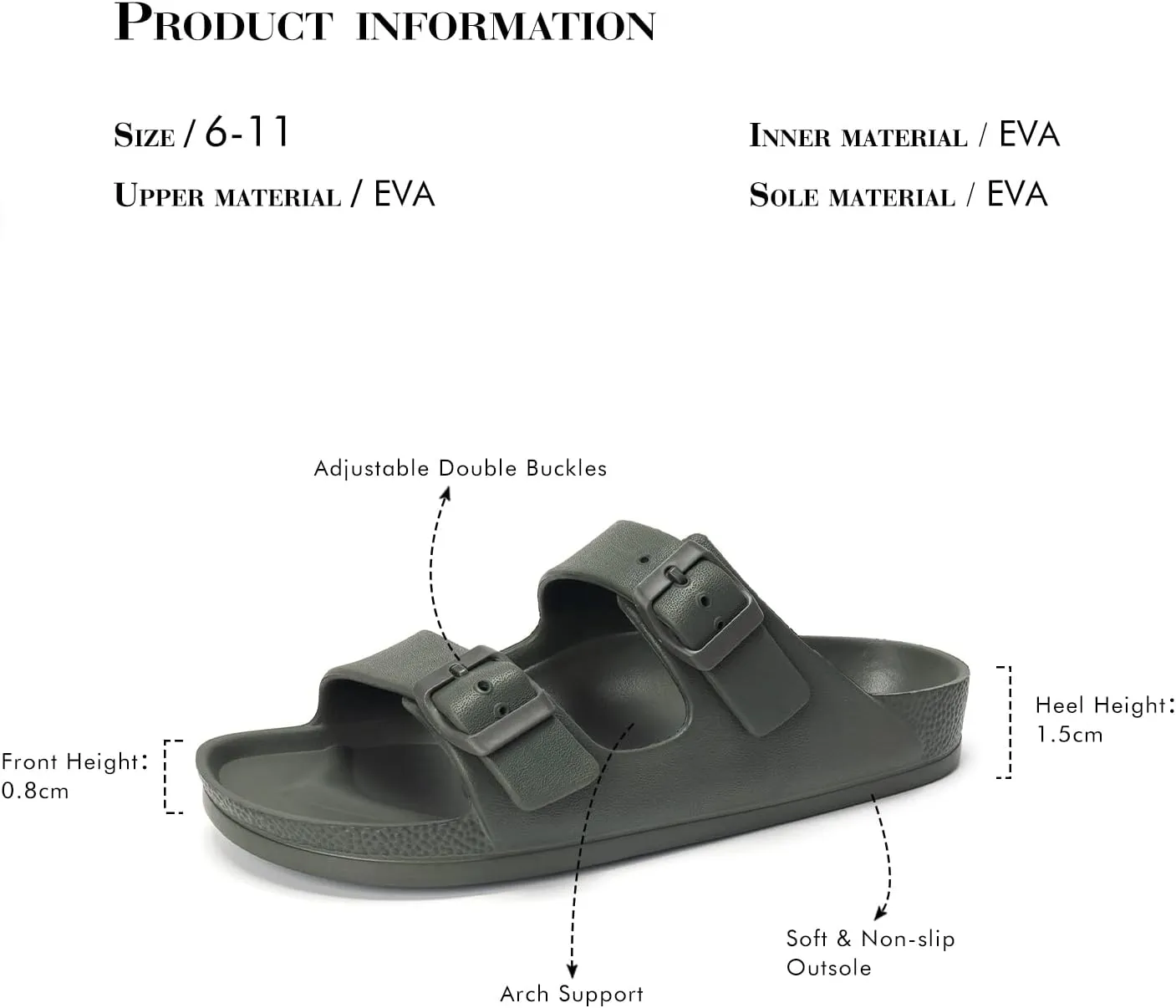 FUNKYMONKEY Women's Comfort Slides Double Buckle Adjustable Plastics Flat Sandals