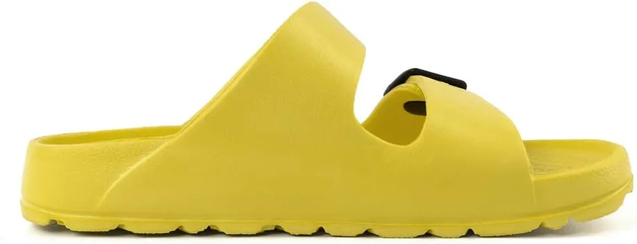 FUNKYMONKEY Women's Comfort Slides Double Buckle Adjustable Plastics Flat Sandals