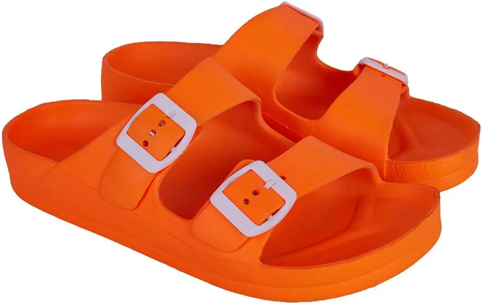 FUNKYMONKEY Women's Comfort Slides Double Buckle Adjustable Plastics Flat Sandals