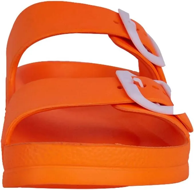 FUNKYMONKEY Women's Comfort Slides Double Buckle Adjustable Plastics Flat Sandals