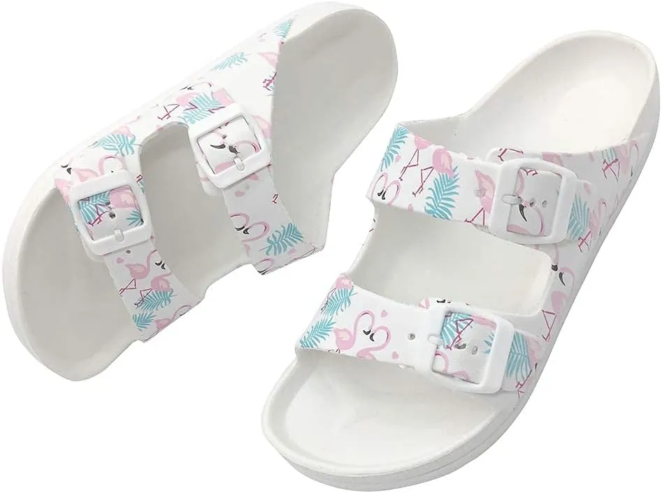 FUNKYMONKEY Women's Comfort Slides Double Buckle Adjustable Plastics Flat Sandals
