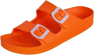 FUNKYMONKEY Women's Comfort Slides Double Buckle Adjustable Plastics Flat Sandals