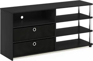 Furinno JAYA Simple Design TV Stand for up to 55-Inch with Bins, Americano, Stainless Steel Tubes