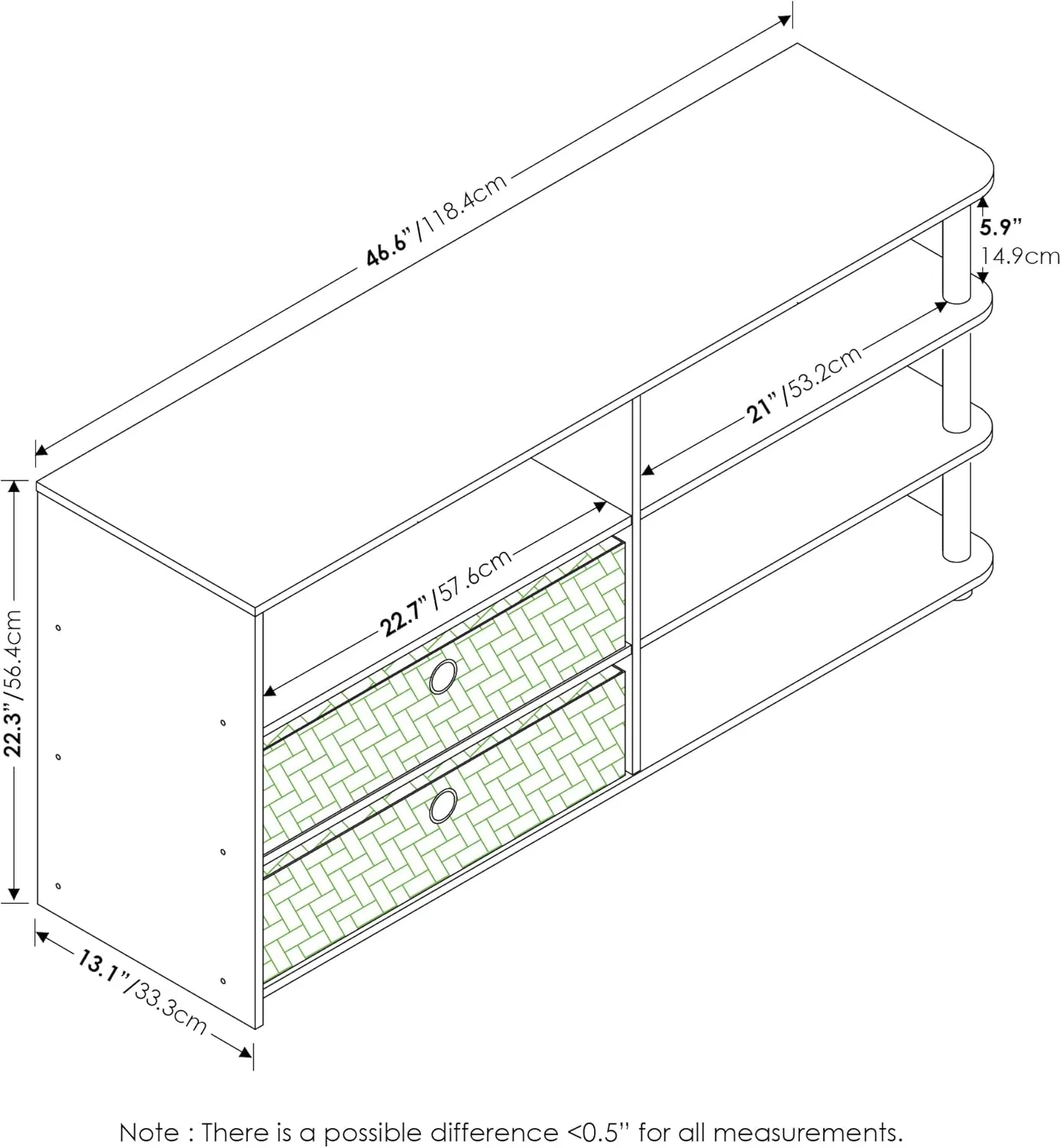 Furinno JAYA Simple Design TV Stand for up to 55-Inch with Bins, Americano, Stainless Steel Tubes