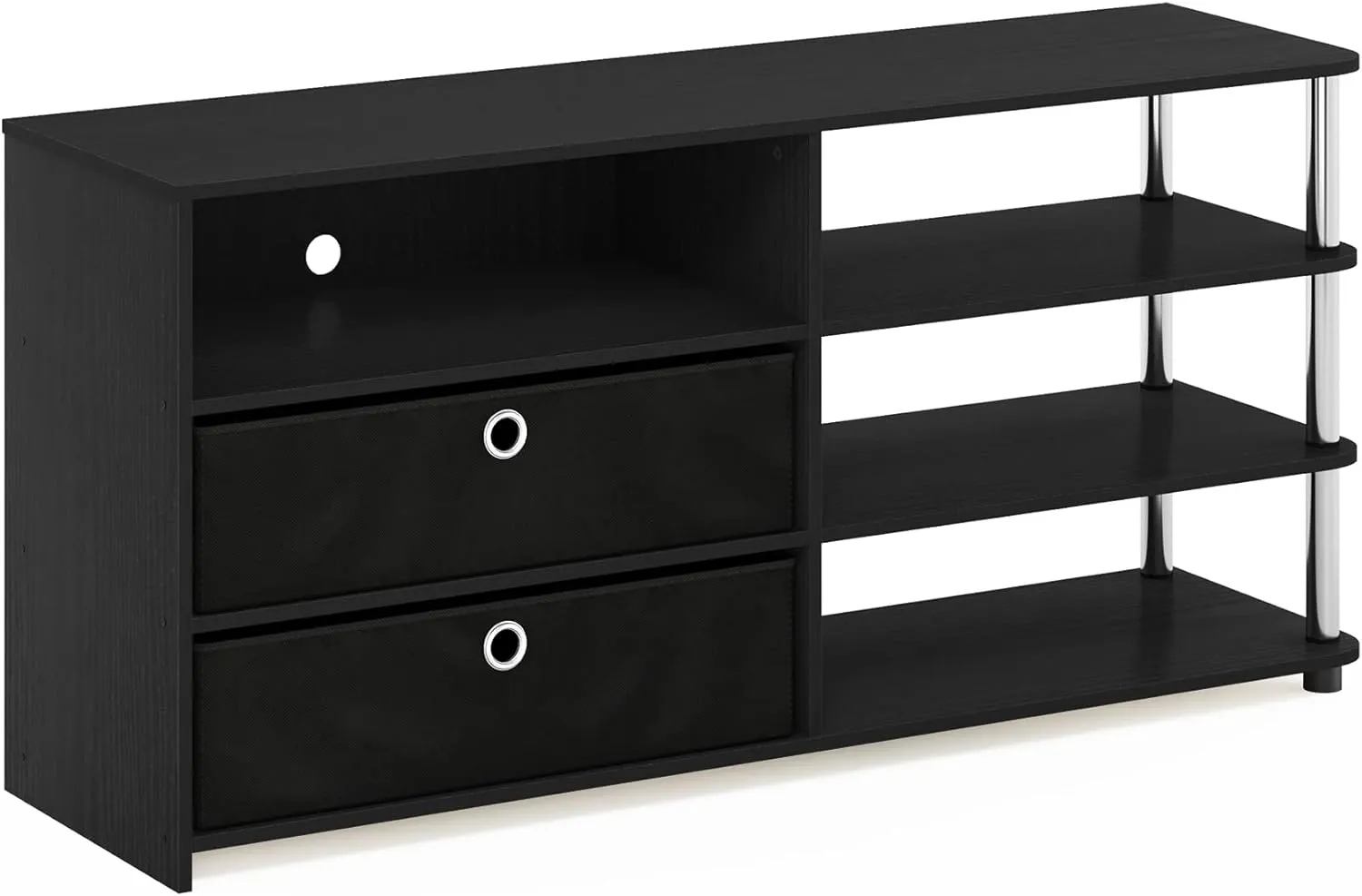 Furinno JAYA Simple Design TV Stand for up to 55-Inch with Bins, Americano, Stainless Steel Tubes