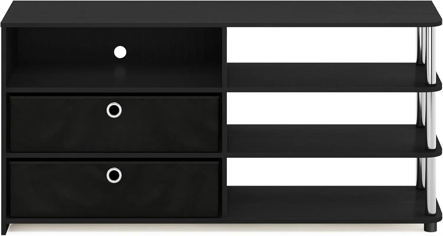 Furinno JAYA Simple Design TV Stand for up to 55-Inch with Bins, Americano, Stainless Steel Tubes