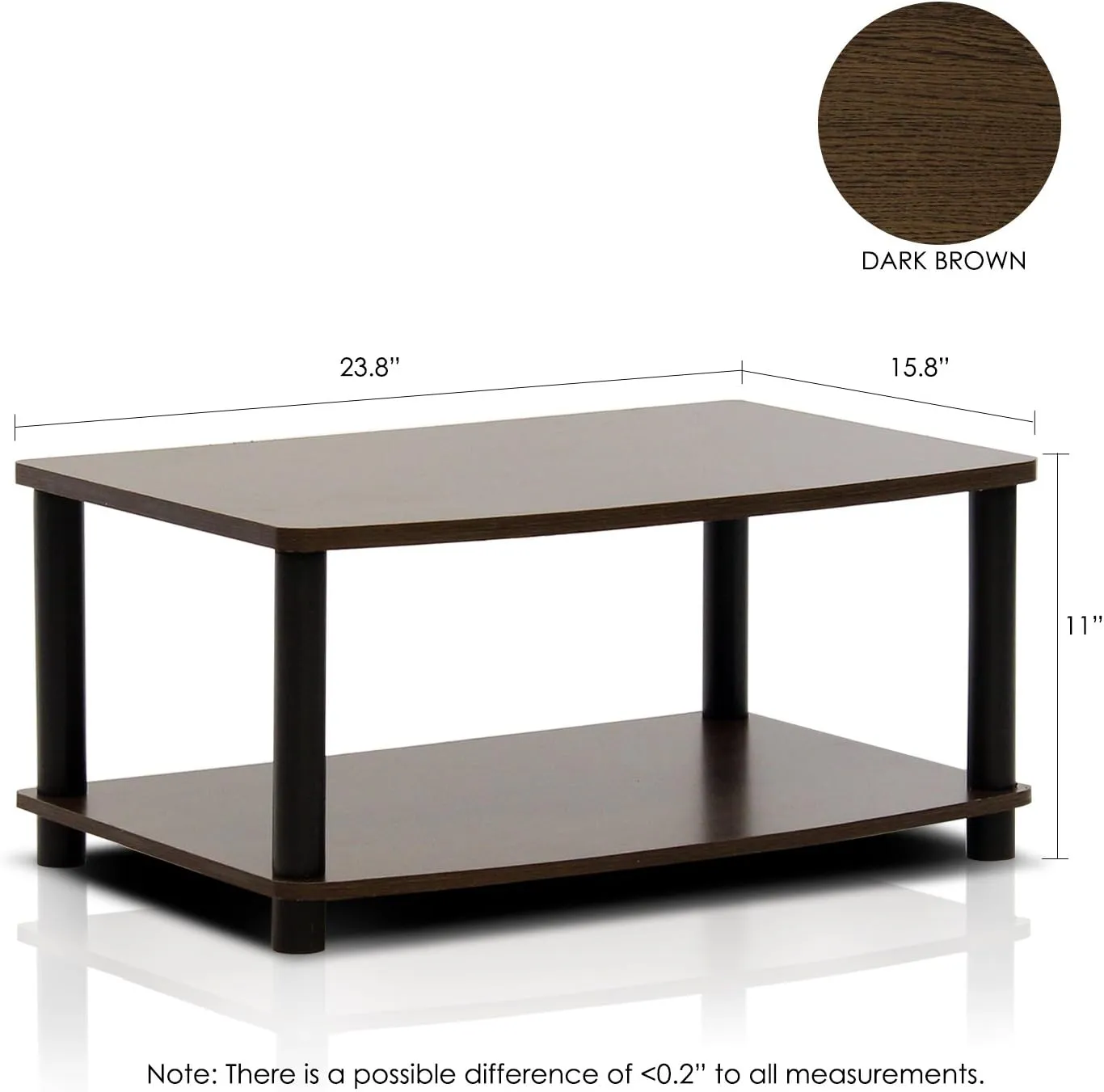 Furinno Turn-N-Tube No Tools 2-Tier Elevated TV Stand, Plastic Round Tubes, Dark Brown/Black