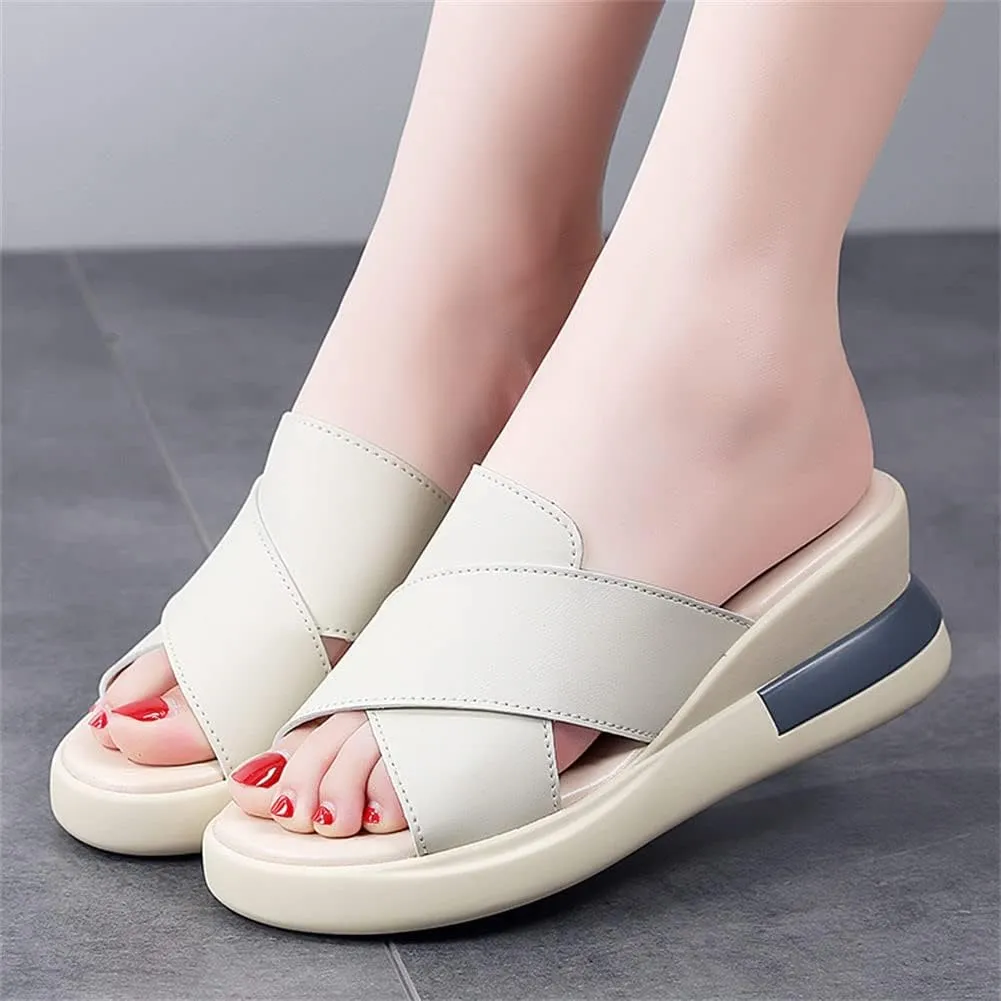 GEXECEUSS Womens Wedge Sandals Slope Heel Thick Bottom Slip On Slippers Non Slip Vintage Open Toe Sandals for Street Work School Beach