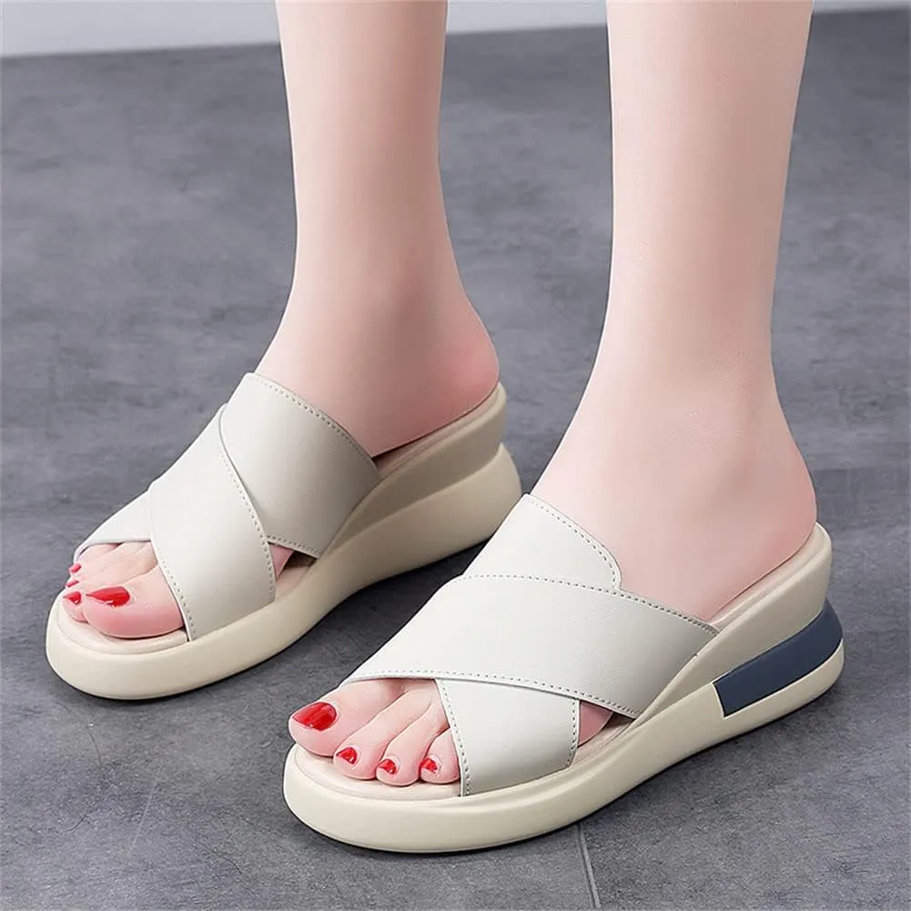 GEXECEUSS Womens Wedge Sandals Slope Heel Thick Bottom Slip On Slippers Non Slip Vintage Open Toe Sandals for Street Work School Beach