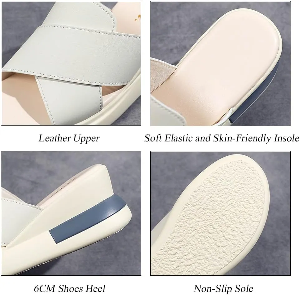 GEXECEUSS Womens Wedge Sandals Slope Heel Thick Bottom Slip On Slippers Non Slip Vintage Open Toe Sandals for Street Work School Beach