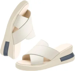 GEXECEUSS Womens Wedge Sandals Slope Heel Thick Bottom Slip On Slippers Non Slip Vintage Open Toe Sandals for Street Work School Beach