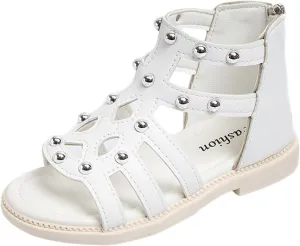 Girls Sandal Summer High Top Dress Shoes Non Slip Open Toe Beach Sandal Toddler Leather Zipper Back Pumps