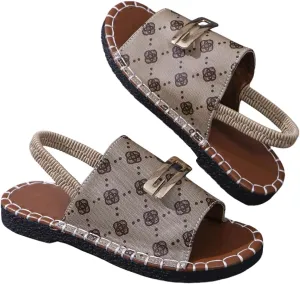 GORGLITTER Women's Metal Summer Sandals Open Toe Dressy Flat Slides with Back Strap