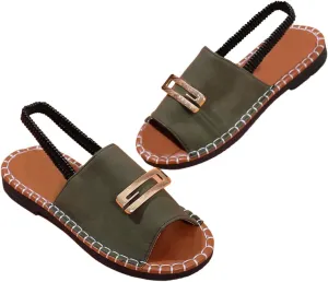 GORGLITTER Women's Metal Summer Sandals Open Toe Dressy Flat Slides with Back Strap