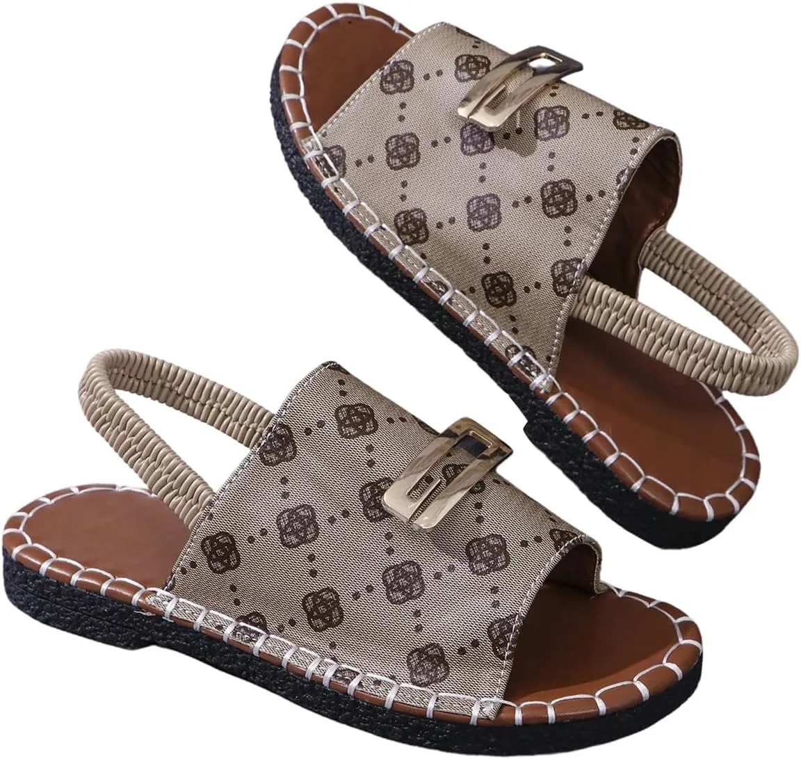 GORGLITTER Women's Metal Summer Sandals Open Toe Dressy Flat Slides with Back Strap