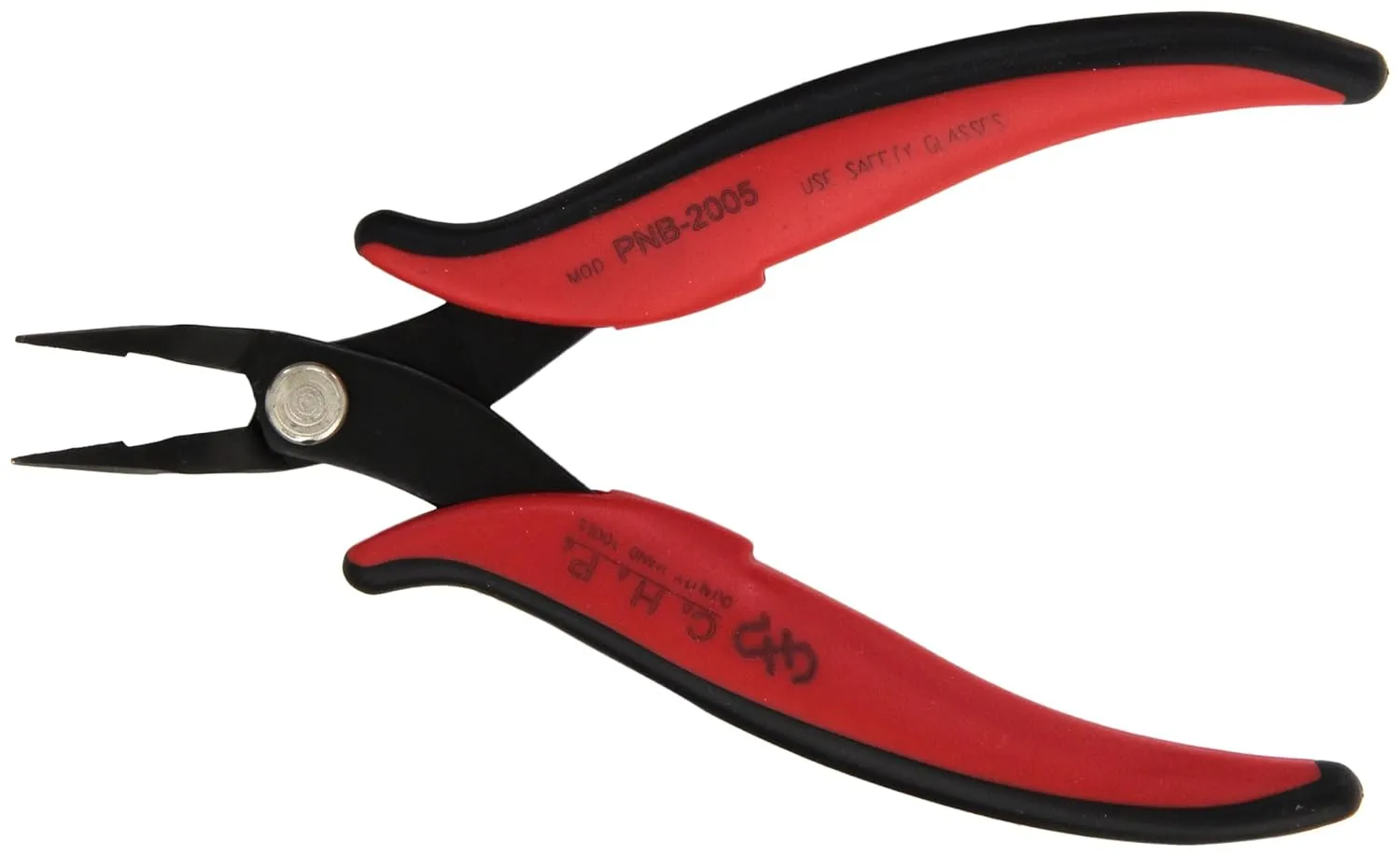Hakko CHP PNB-2005 Long-Nose Angled Pliers, Pointed Flat Outside Edge, 45-Degree Angled Serrated Jaws, 32mm Jaw Length, 1.2mm Width, 3mm Thick Steel