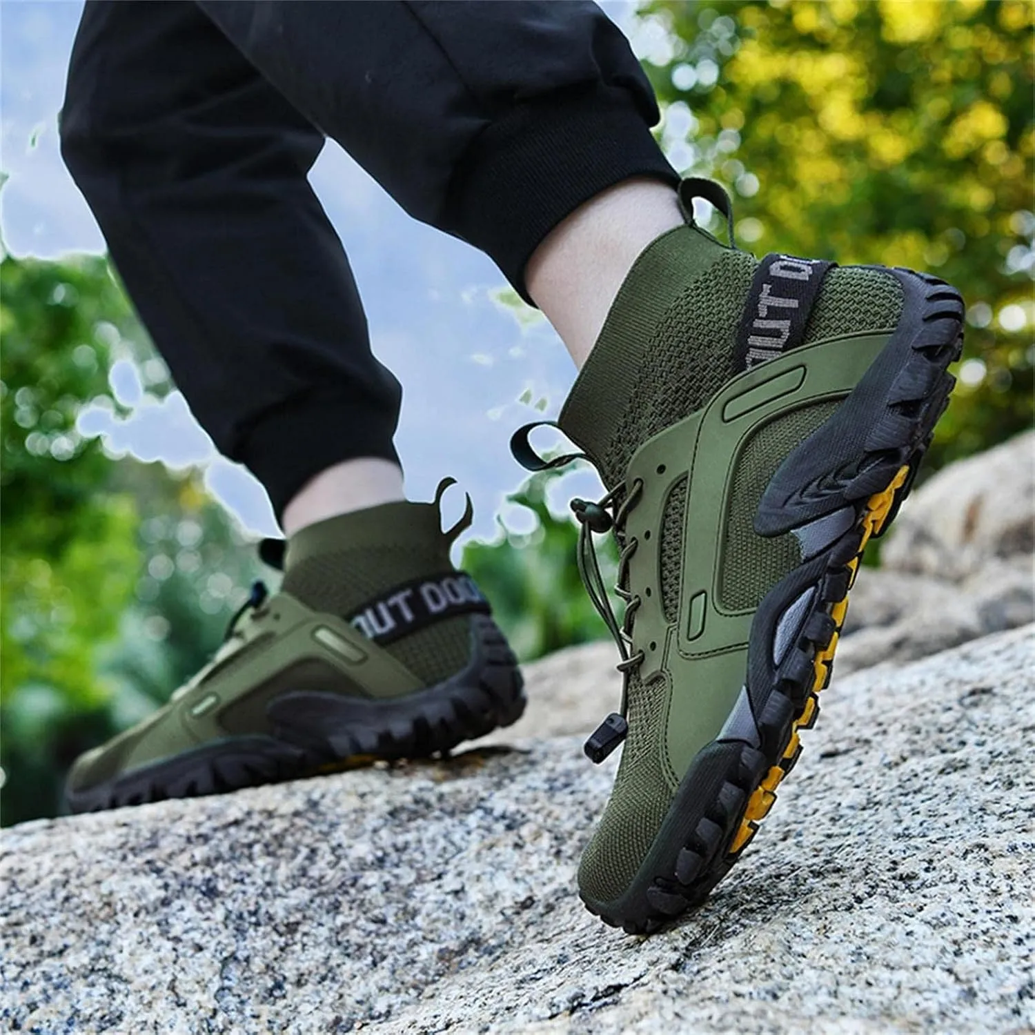 Hbeylia Men's Hiking Shoes Breathable Mesh Air High Top Blade Non-Slip Walking Climbing Trekking Sneakers Knit Lightweight Backpacking Running Trailing Outdoor Sport Shoes For Men
