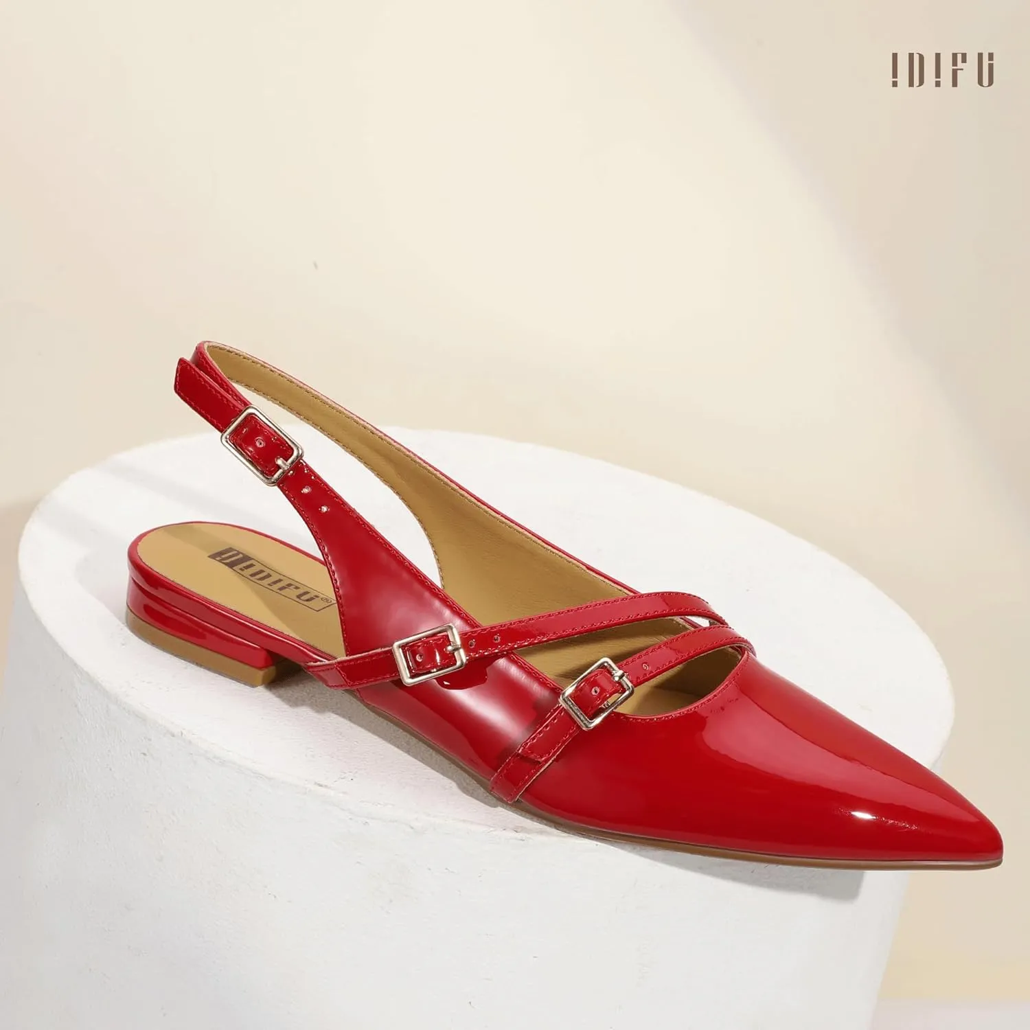 IDIFU Women's Flat Shoes Pointed Toe Strappy Slingback Ballet Flats Wedding Office Work Bridal Formal Dress Shoes for Women Dressy Comfortable Cute Trendy Ladies Flats