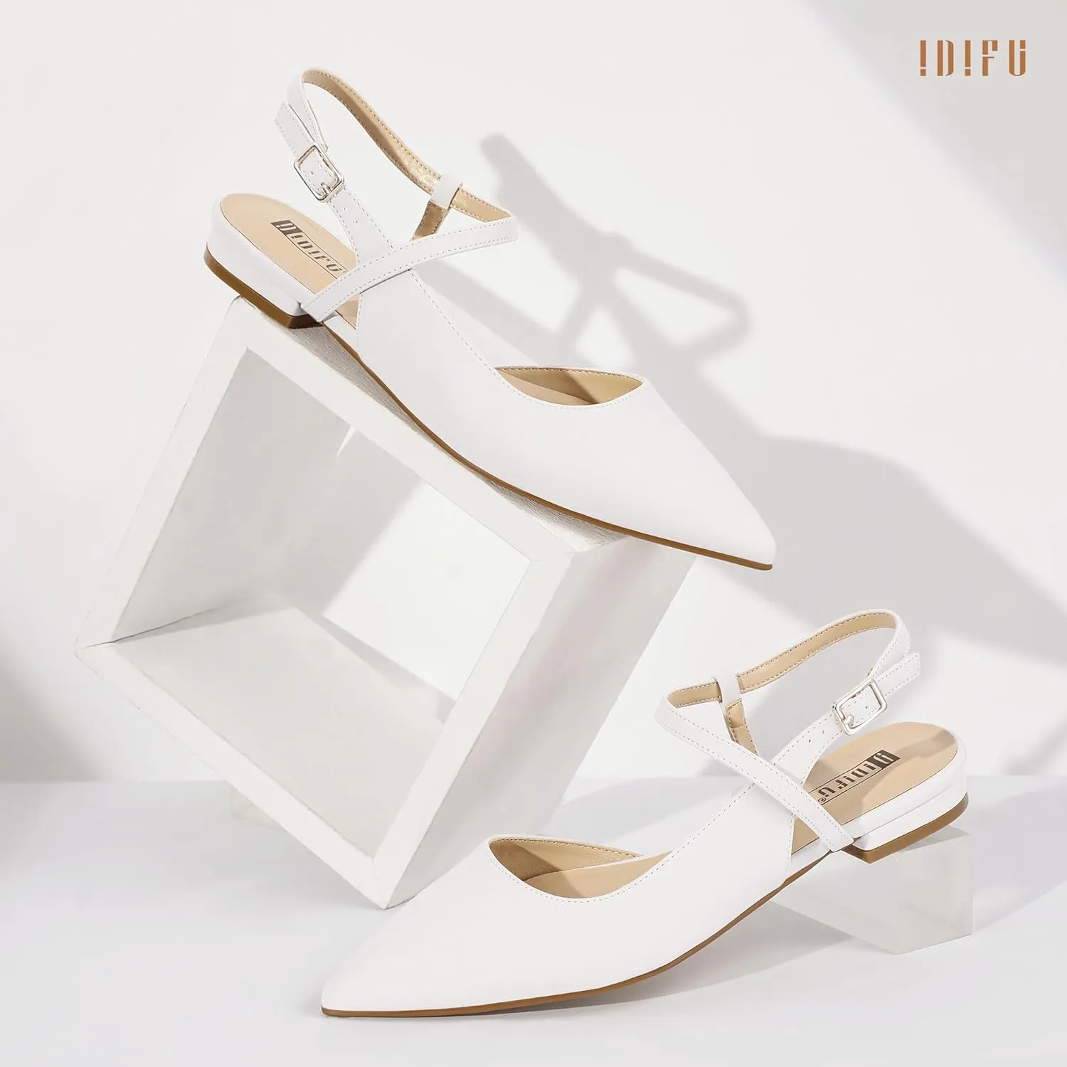 IDIFU Women's Flats Pointed Toe Slingback Flat Shoes Closed Toe Dress Shoes for Women Bridal Ladies Dressy Comfortable Casual Formal Cute Flats Work Office Wedding Business Evening Flats