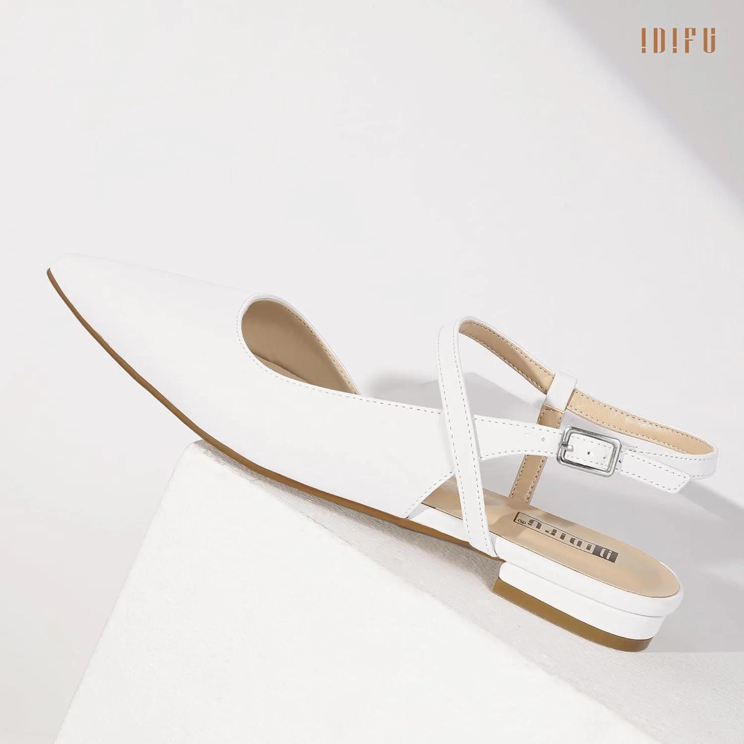 IDIFU Women's Flats Pointed Toe Slingback Flat Shoes Closed Toe Dress Shoes for Women Bridal Ladies Dressy Comfortable Casual Formal Cute Flats Work Office Wedding Business Evening Flats