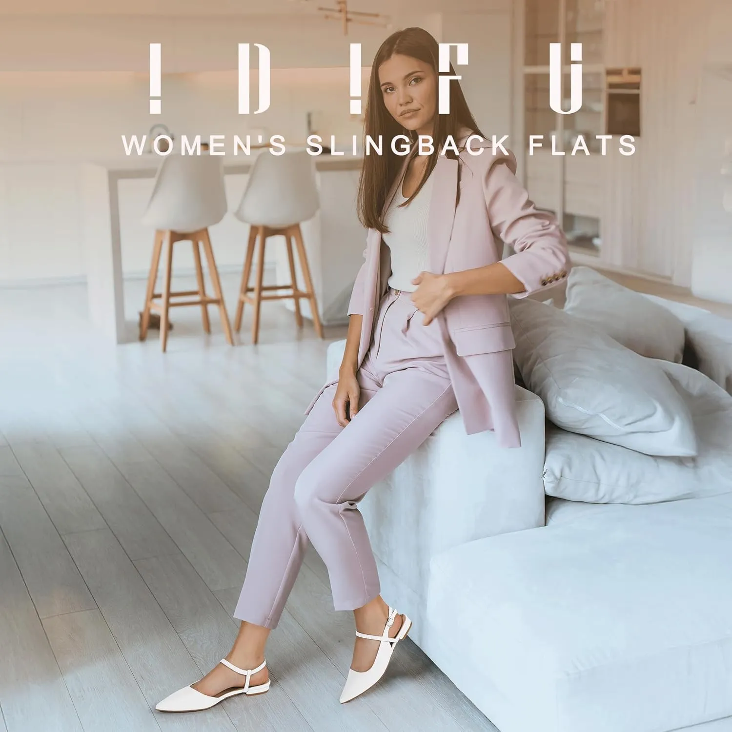 IDIFU Women's Flats Pointed Toe Slingback Flat Shoes Closed Toe Dress Shoes for Women Bridal Ladies Dressy Comfortable Casual Formal Cute Flats Work Office Wedding Business Evening Flats