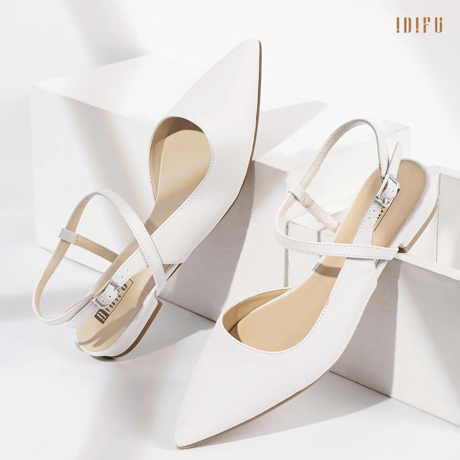 IDIFU Women's Flats Pointed Toe Slingback Flat Shoes Closed Toe Dress Shoes for Women Bridal Ladies Dressy Comfortable Casual Formal Cute Flats Work Office Wedding Business Evening Flats