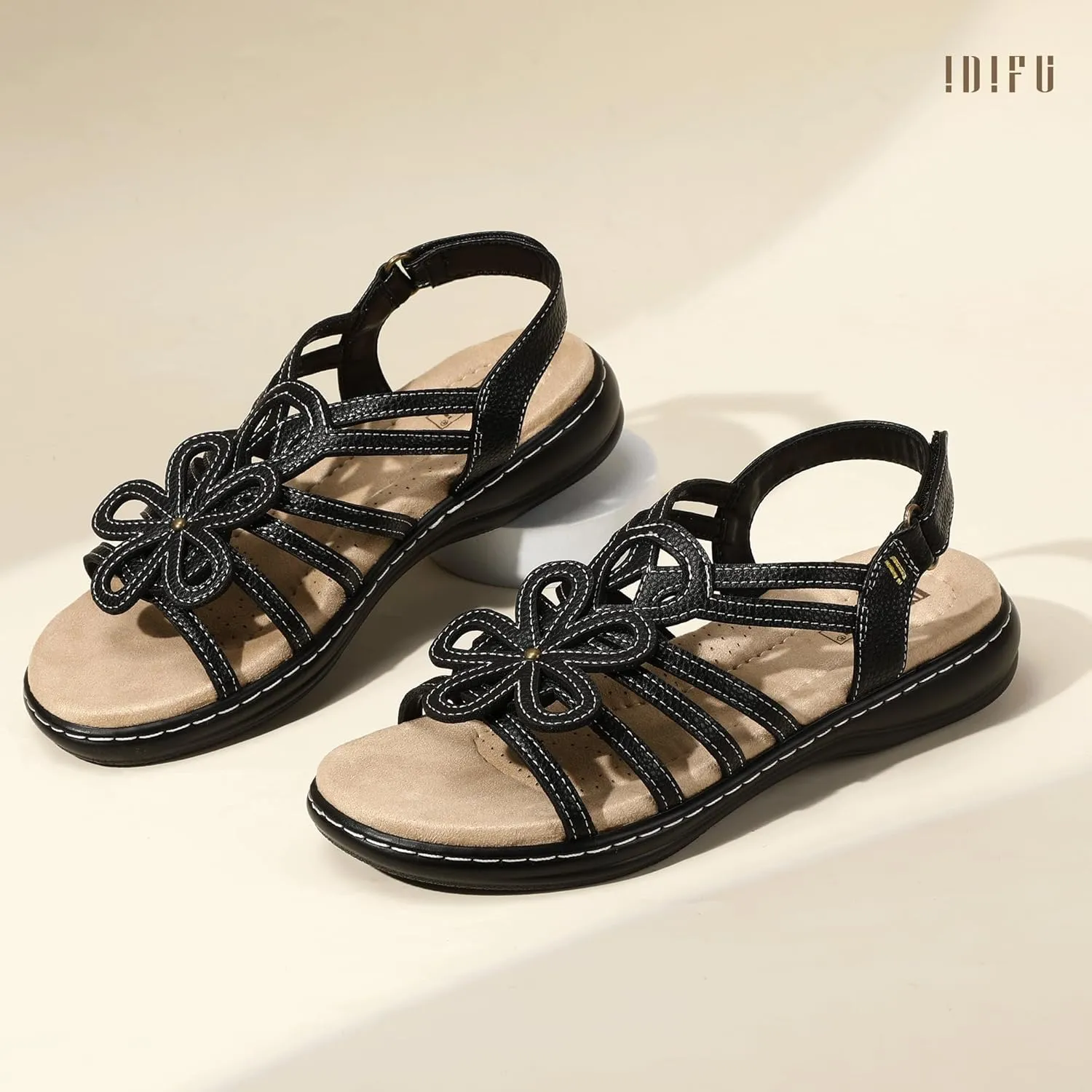IDIFU Women's Sandals Strappy Back Strap Open Toe Slingback Sandals Summer Beach Walking Wedding Bridal Dress Sandals for Women Travel Dressy Comfortable Trendy Casual Flats Sandals - Wide Width