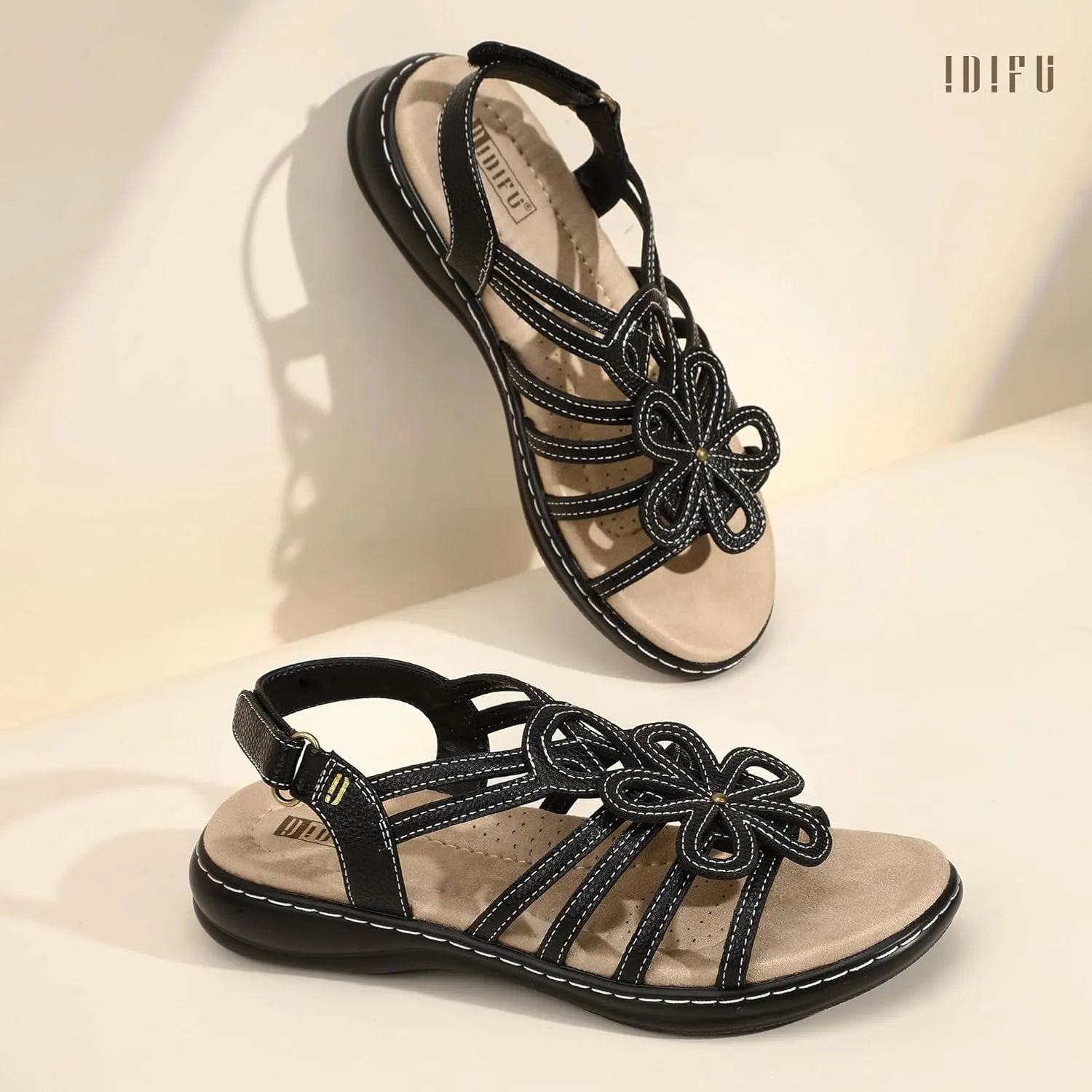 IDIFU Women's Sandals Strappy Back Strap Open Toe Slingback Sandals Summer Beach Walking Wedding Bridal Dress Sandals for Women Travel Dressy Comfortable Trendy Casual Flats Sandals - Wide Width
