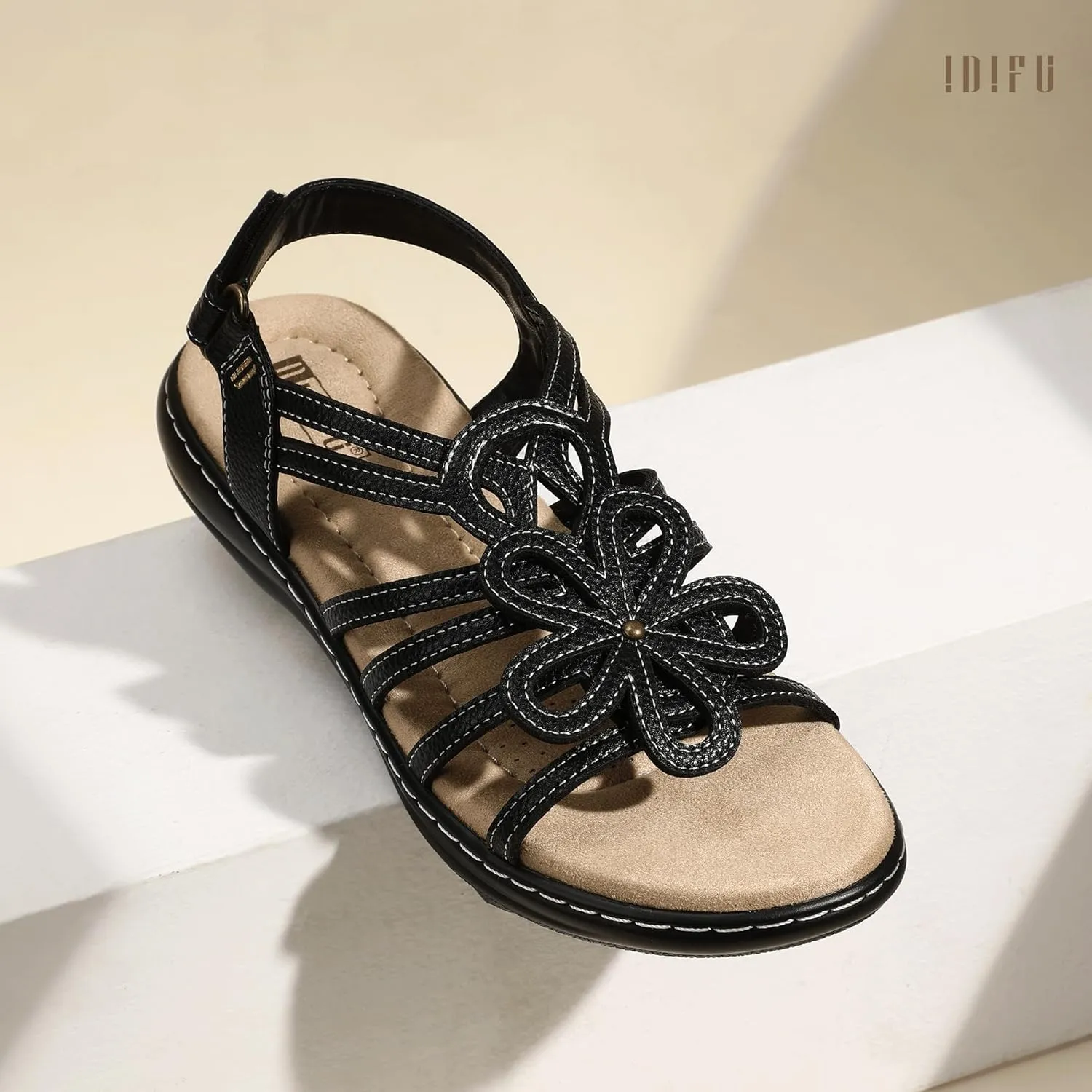 IDIFU Women's Sandals Strappy Back Strap Open Toe Slingback Sandals Summer Beach Walking Wedding Bridal Dress Sandals for Women Travel Dressy Comfortable Trendy Casual Flats Sandals - Wide Width