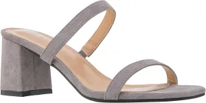ILLUDE Women’s Block Heel Double Band Square Toe Heeled Sandal Slip On Mule - Lisa