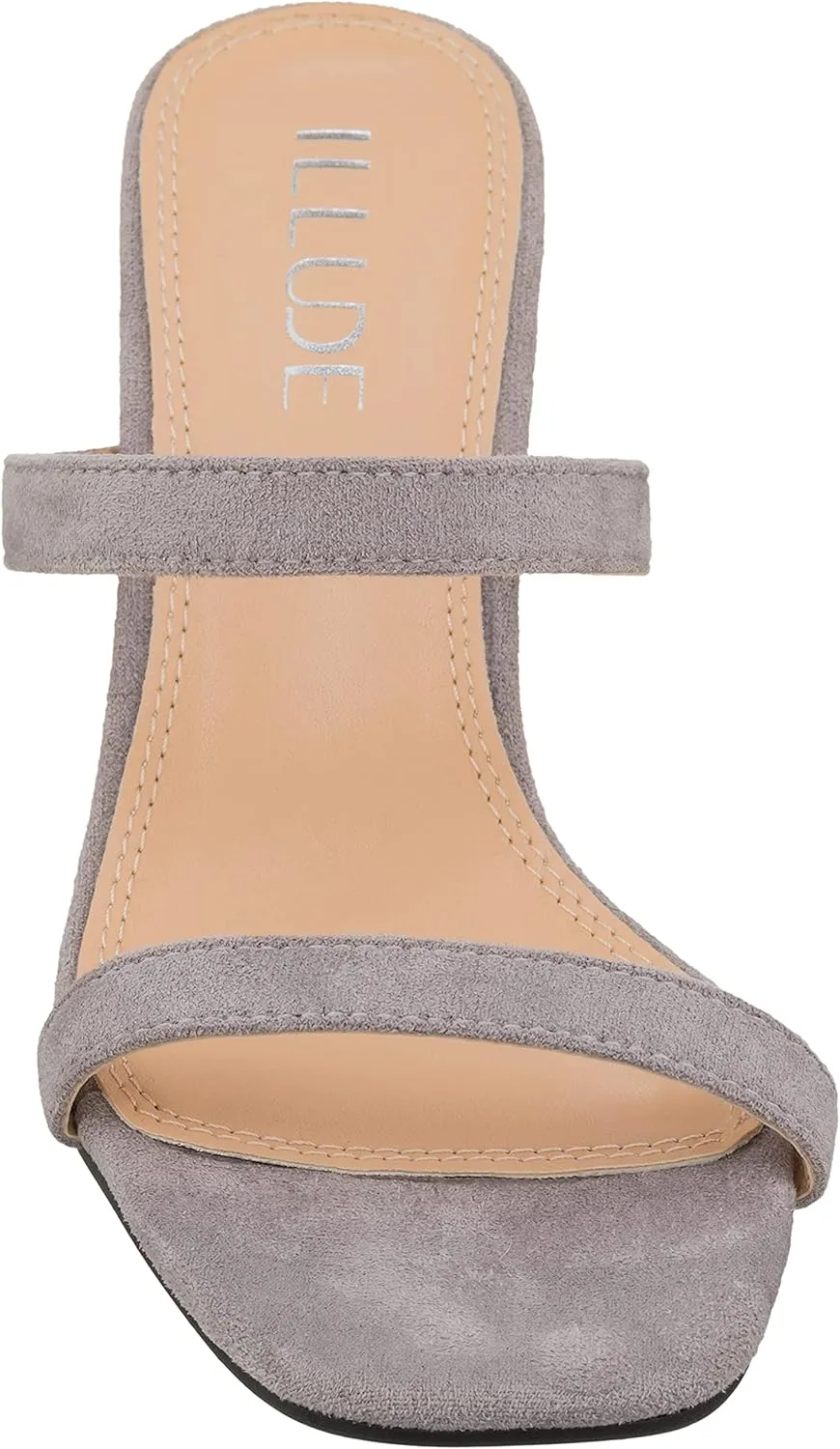 ILLUDE Women’s Block Heel Double Band Square Toe Heeled Sandal Slip On Mule - Lisa