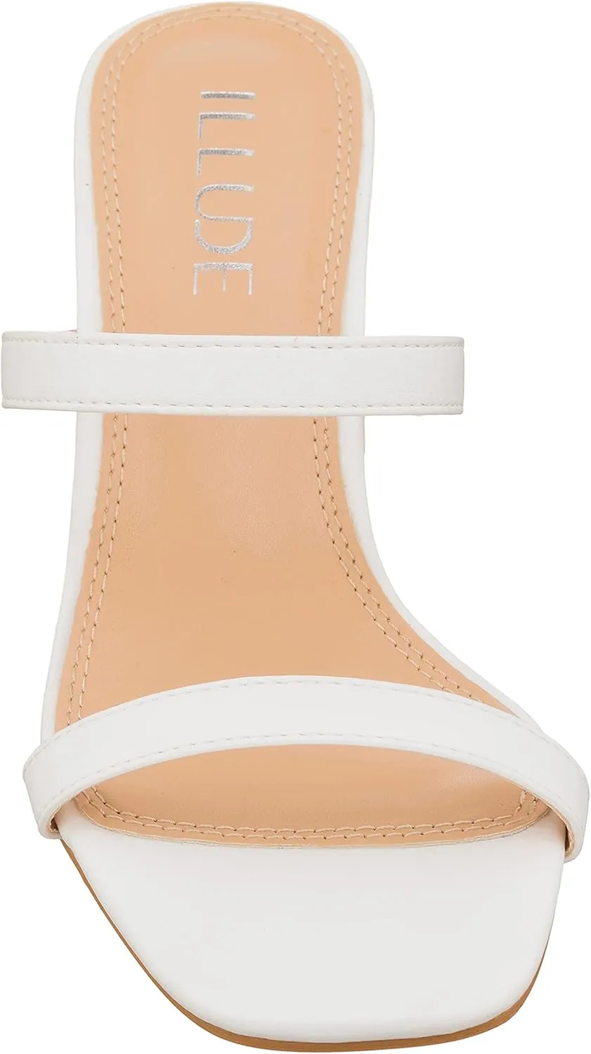 ILLUDE Women’s Block Heel Double Band Square Toe Heeled Sandal Slip On Mule - Lisa