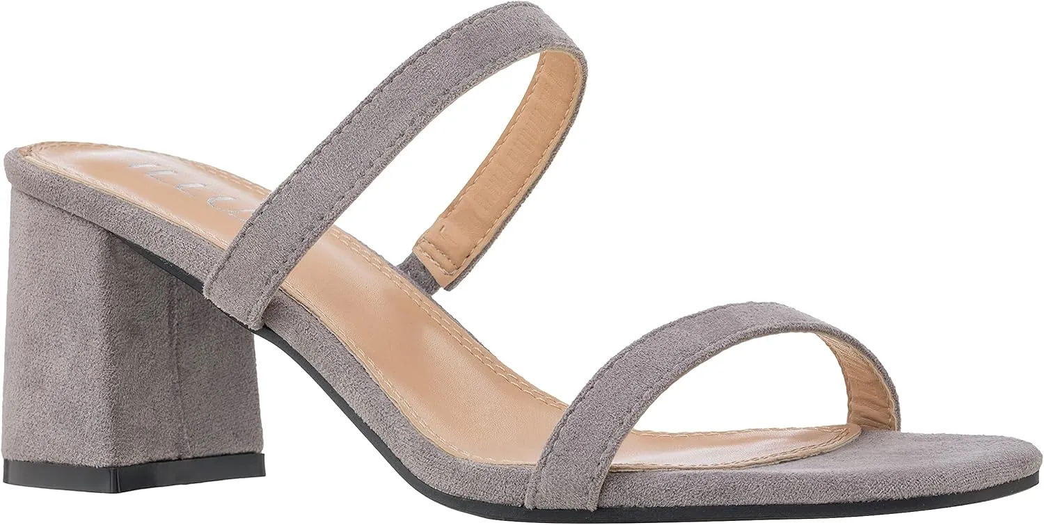 ILLUDE Women’s Block Heel Double Band Square Toe Heeled Sandal Slip On Mule - Lisa