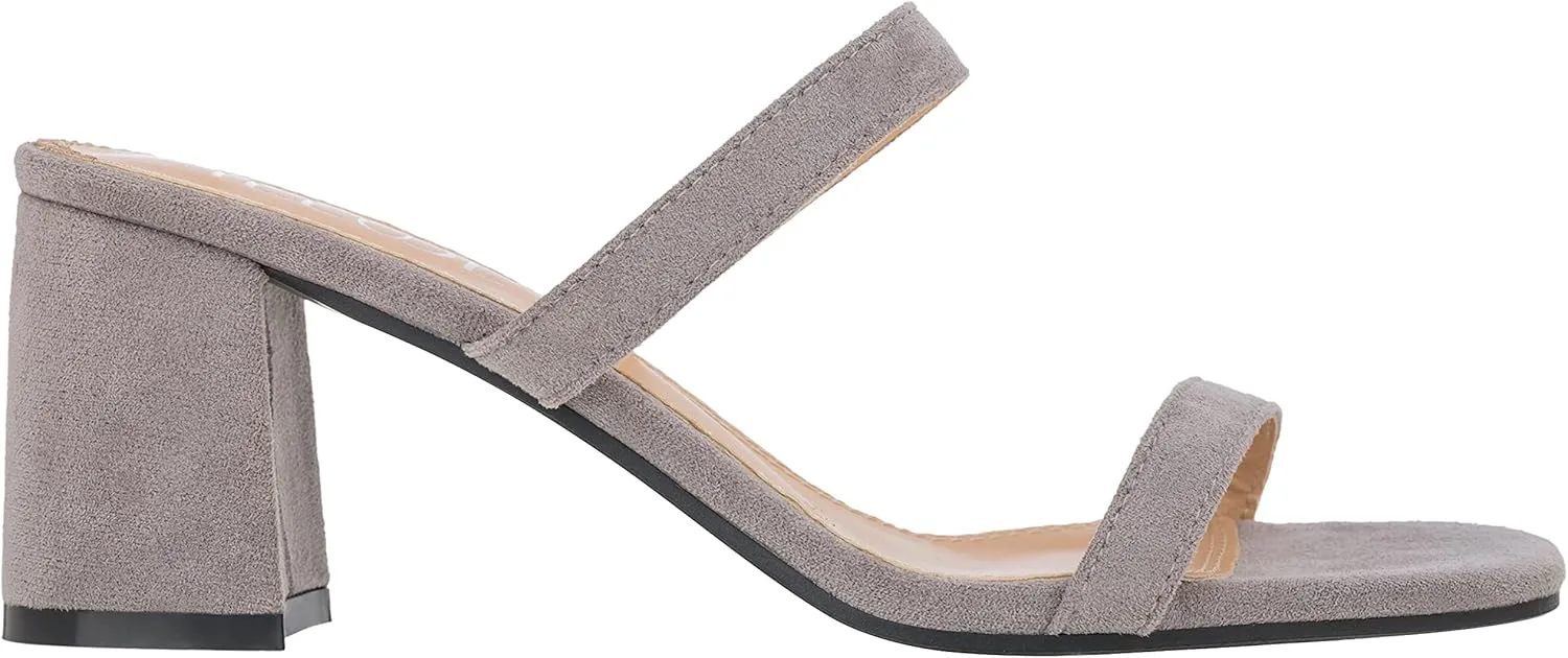 ILLUDE Women’s Block Heel Double Band Square Toe Heeled Sandal Slip On Mule - Lisa