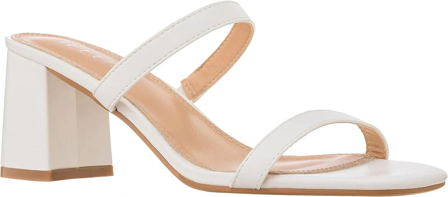 ILLUDE Women’s Block Heel Double Band Square Toe Heeled Sandal Slip On Mule - Lisa