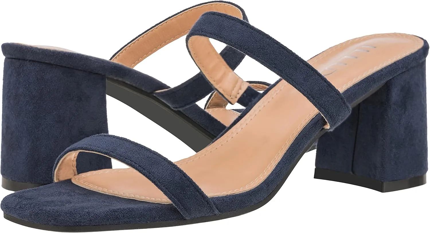 ILLUDE Women’s Block Heel Double Band Square Toe Heeled Sandal Slip On Mule - Lisa