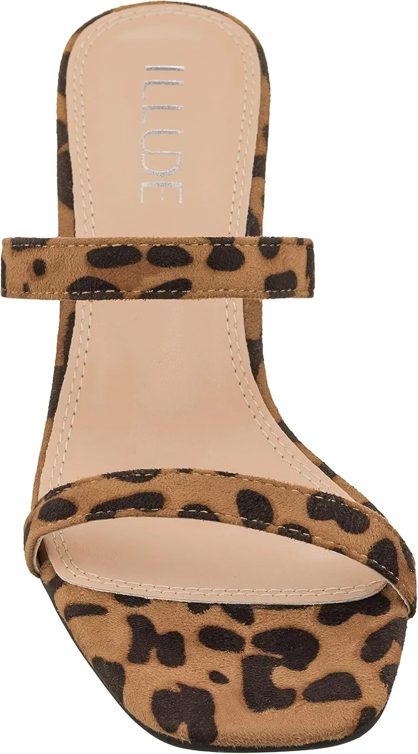 ILLUDE Women’s Block Heel Double Band Square Toe Heeled Sandal Slip On Mule - Lisa