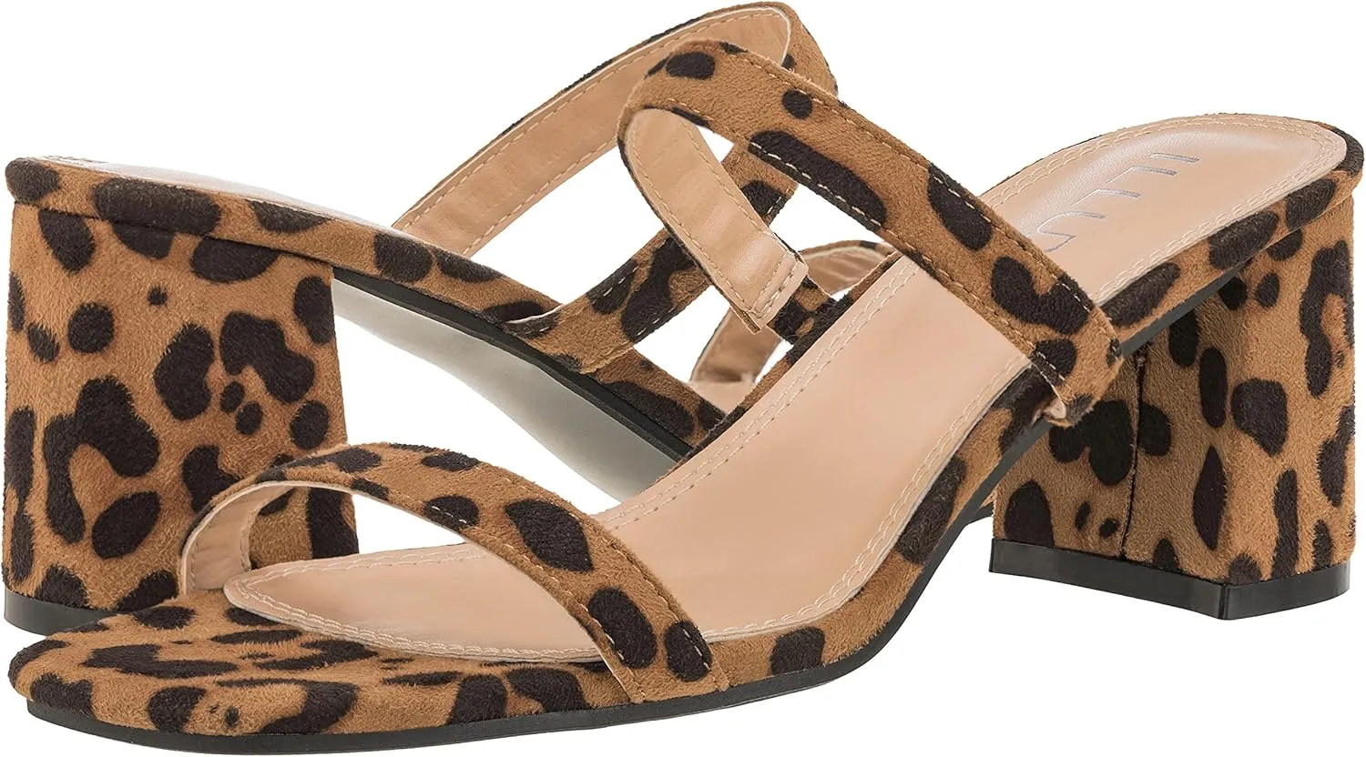ILLUDE Women’s Block Heel Double Band Square Toe Heeled Sandal Slip On Mule - Lisa