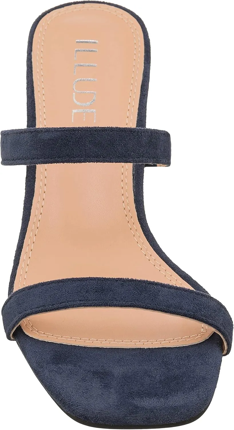 ILLUDE Women’s Block Heel Double Band Square Toe Heeled Sandal Slip On Mule - Lisa