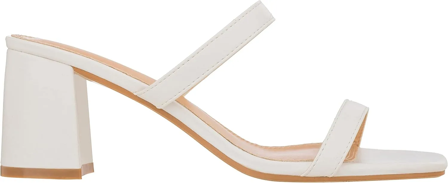 ILLUDE Women’s Block Heel Double Band Square Toe Heeled Sandal Slip On Mule - Lisa