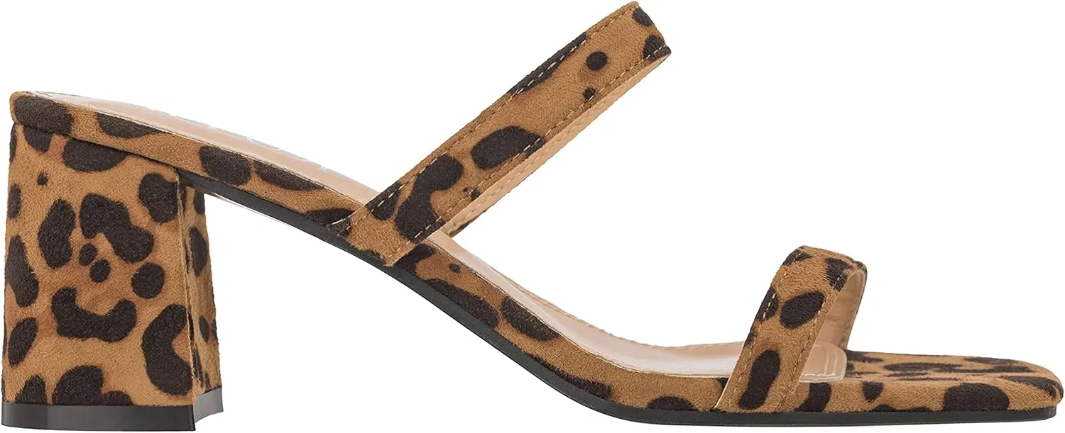 ILLUDE Women’s Block Heel Double Band Square Toe Heeled Sandal Slip On Mule - Lisa
