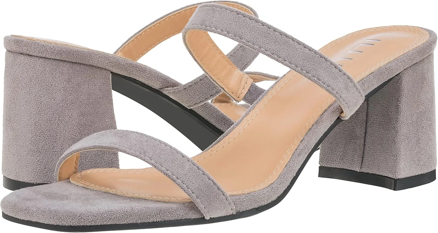 ILLUDE Women’s Block Heel Double Band Square Toe Heeled Sandal Slip On Mule - Lisa