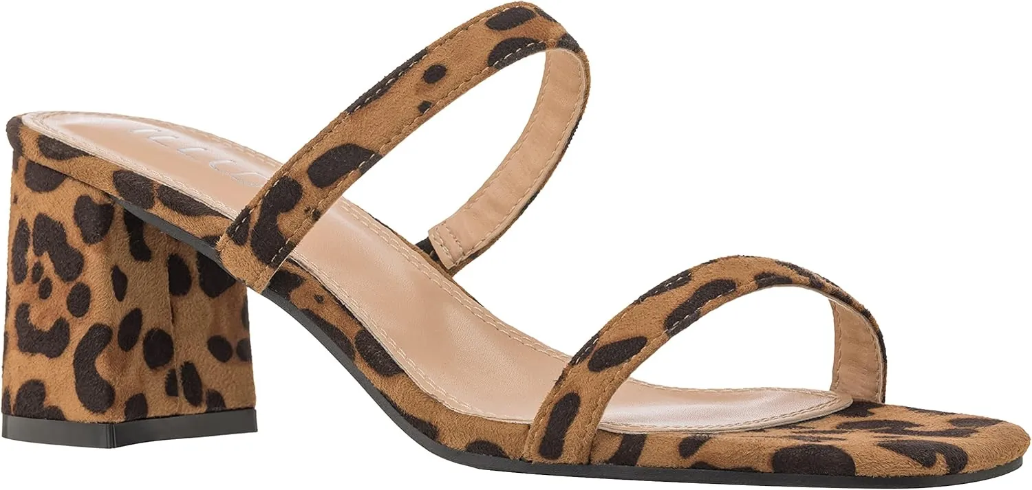 ILLUDE Women’s Block Heel Double Band Square Toe Heeled Sandal Slip On Mule - Lisa